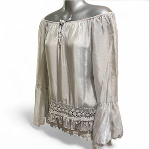 La Marais Paris Silk Elegant Off-Shoulder Silver Top
